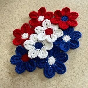 Crochet Flowers Red,White and Blue Bundle of 8
